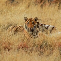 Fototapeta na wymiar Closeup shot of a big tiger looking at the camera