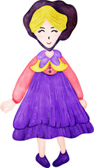 water color halloween collection cute cartoon witch girl, cat, haunted house, tree with hand drawing.