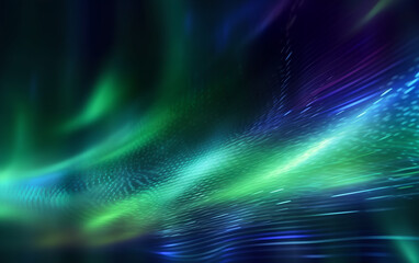 Abstract green colorful neon light waves traveling at highspeed. Neon background futuristic. Generative AI.