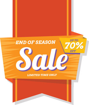Digital render of an end of season sale orange banner on a white background