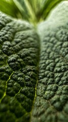 Macro image of a hairy green leaf of a plant