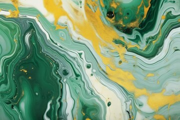  Abstract green ART. Natural Luxury. Style incorporates the swirls of marble or the ripples of agate. Very beautiful GREEN paint with the addition of gold powder.  Generative AI