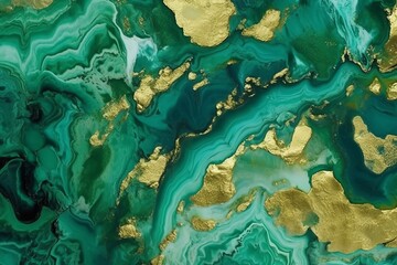 Naklejka premium Abstract green ART. Natural Luxury. Style incorporates the swirls of marble or the ripples of agate. Very beautiful GREEN paint with the addition of gold powder. Generative AI