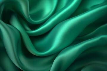 Fototapeta premium Texture, background, pattern. Texture of green silk fabric. Beautiful emerald green soft silk fabric. Generative AI