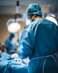 Back view of a medical expert doing a surgical operation. Generative AI