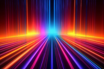 3d render, abstract multicolor spectrum background, bright orange blue neon rays and colorful glowing lines. Generative AI