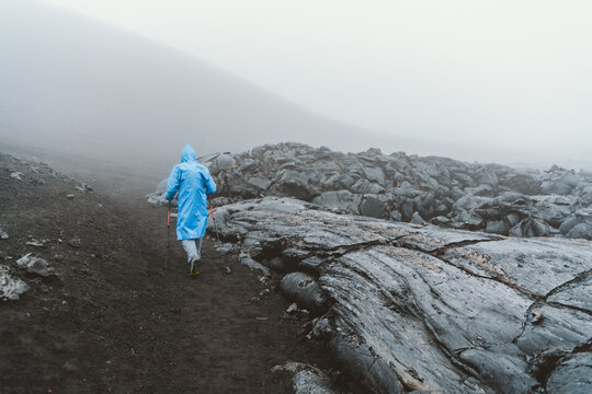 The Climber Walks Along The Lava