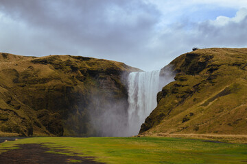 The powerful Skógafoss waterfall in Iceland