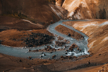 The sulphuric golden brown landscape of Iceland's geothermal area.