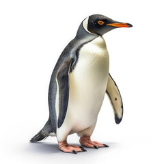 Penguin (Aptenodytes forsteri) standing, looking camera, flippers by side