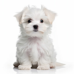 Maltese Puppy (Canis lupus familiaris) sitting and looking up