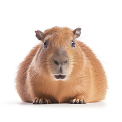 Fototapeta premium Capybara (Hydrochoerus hydrochaeris) lying on its side, looking at camera