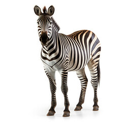 Zebra (Equus quagga) standing, looking camera, distinctive stripes