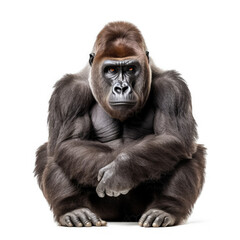 Naklejka premium Gorilla (Gorilla gorilla) sitting, looking camera, intense gaze
