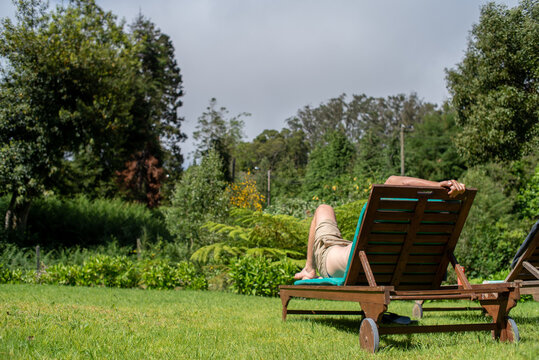 Man on vacation resting and sunbathing