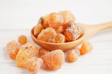 Frankincense or olibanum aromatic resin used in incense and perfumes.