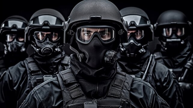 Police SWAT unit in a picture shot while on duty. GENERATE AI
