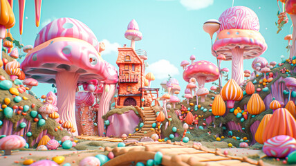 Mushroom world 3d animation background