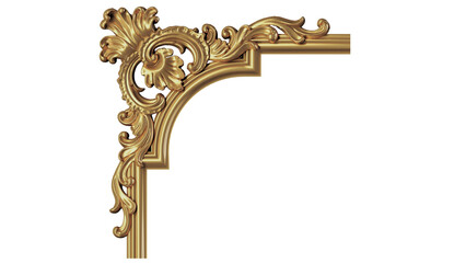 antique corner frame gold color, PNG, cut out or isolated on white background