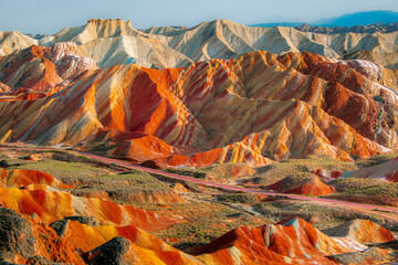 The Zhangye Danxia National Park located in the Gansu province in China s northwest is UNESCO World Heritage Site. - obrazy, fototapety, plakaty