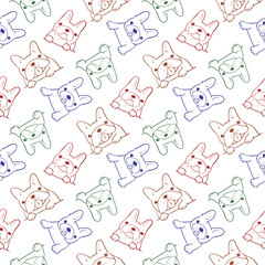 Seamless Pattern with Cartoon French Bulldog Doodle Design on White Background