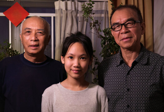 Granddaughter and grandfather, grandpa