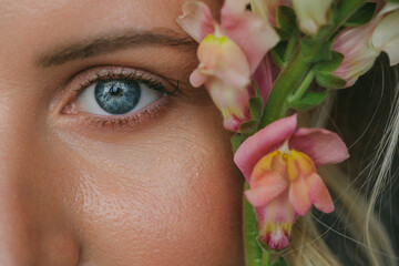Woman eye and flowers