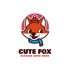 Vector Logo Illustration Cute Fox Mascot Cartoon Style.