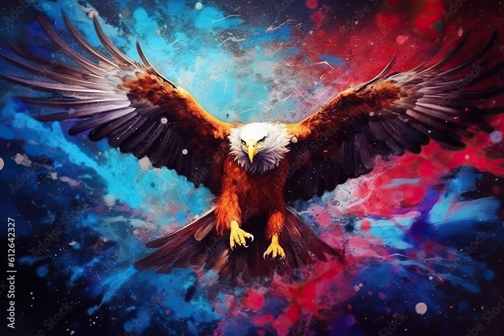 Wall mural art eagle in space . dreamlike background with eagle . hand drawn style illustration