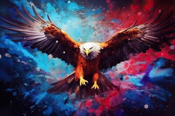 art eagle in space . dreamlike background with eagle . Hand Drawn Style illustration - obrazy, fototapety, plakaty