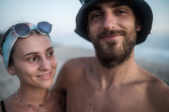 Couple in love joining summertime