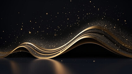 abstract background with luxury gold and black waves