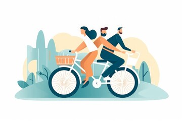 Teamwork. Together forward to the goal. The couple pedals on a tandem bicycle.  illustration, Generative AI