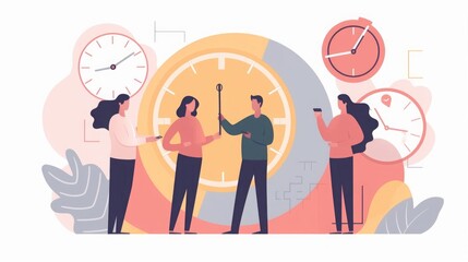 Obraz premium Time pressure. Deadline. The team talks about the time schedule. illustration, Generative AI