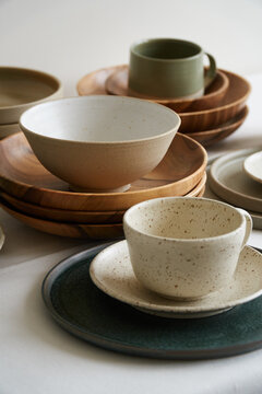 Many different handmade tableware 