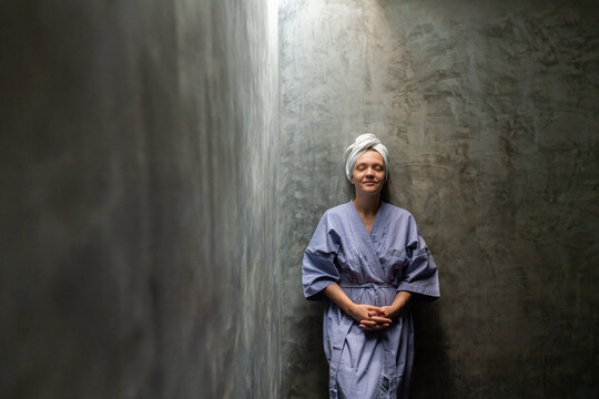 Relaxed Woman Wearing Bathrobe 