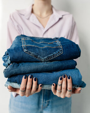 Crop woman with jeans