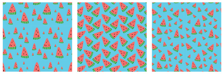 Vector illustration. Juicy watermelon. Triangular slices of watermelon with pits. Seamless pattern.