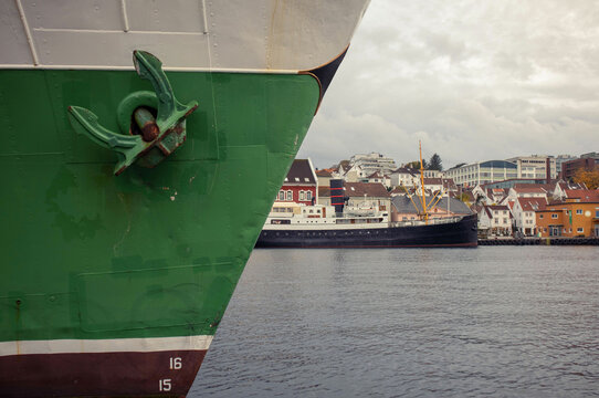 Stavanger seaport with ship and anchor
