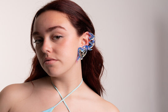 Model with jewel earring