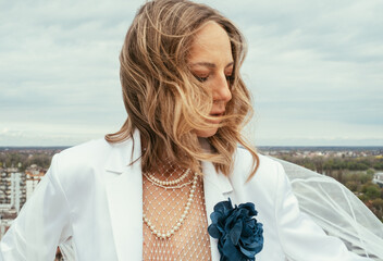 Portrait of Beautiful Bride on Rooftop