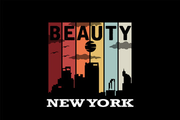 Beauty New York T Shirt Design Landscape Retro Vintage