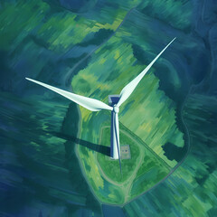 Wind Turbine Aerial View. Generative AI