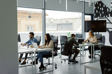 Freelance group computer workspace businesspeople
