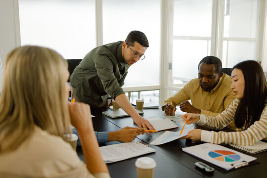 Professional coworker busy meeting modern workspace
