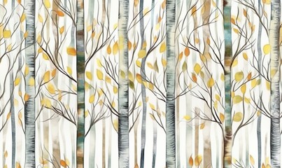 birch trees in watercolor style