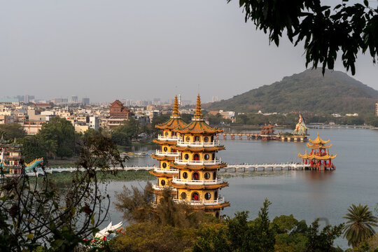 Temples of the Lotus Pond in Kaohsiung, Taiwan, at sunset