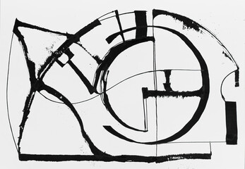 A calligraphic abstraction with a watercolor and ink design.