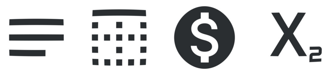 Set of 4 icons Editor. Modern thin line icons. Outline isolated signs. Linear icons set. Big UI icon set in a flat design. UX UI