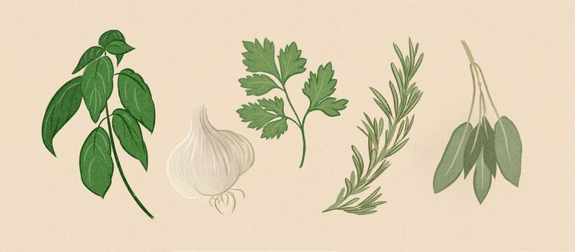Basil, garlic, parsley, rosemary and sage herbs